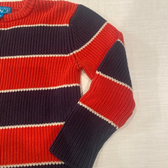 The Childrens Place Boys Size S 5/6  Orange/Blue Striped Crewneck Sweater - Picture 3 of 4